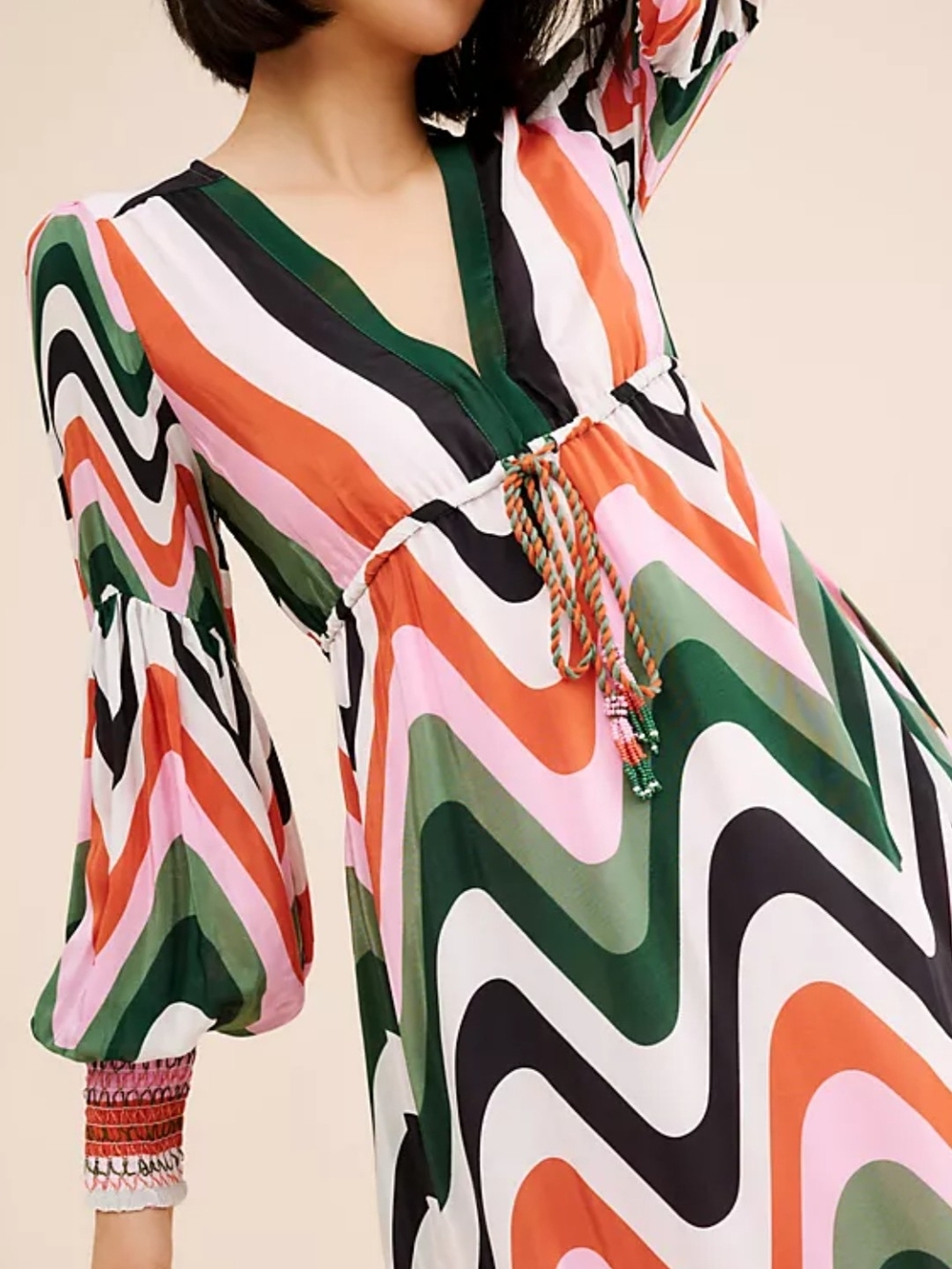 FARM Rio Multicolor Wave-Print Maxi Dress in Green, Pink & Orange Medium